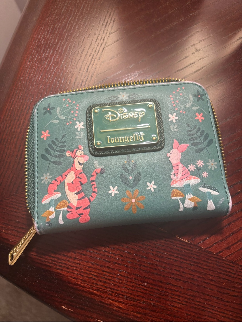 Loungefly Green Winnie the Pooh, Tigger, & Piglet Floral Zip Wallet